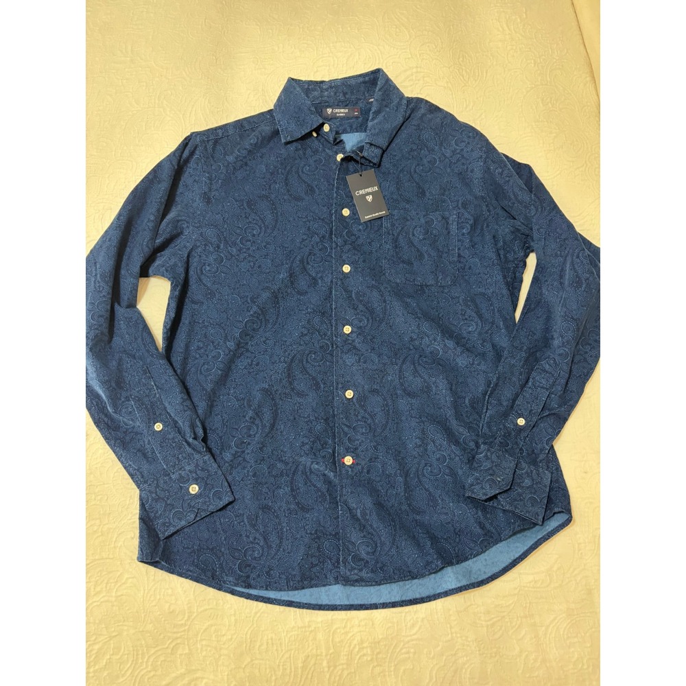 Cremieux Classics Mens Navy Blue Paisley Corduroy Button Down Shirt M NWT